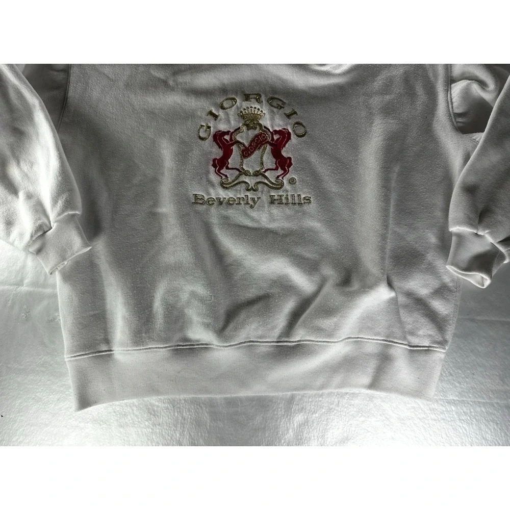 VTG Giorgio Beverly Hills Crest Sweatshirt White Collared Pullover Mens XL - Picture 5 of 12